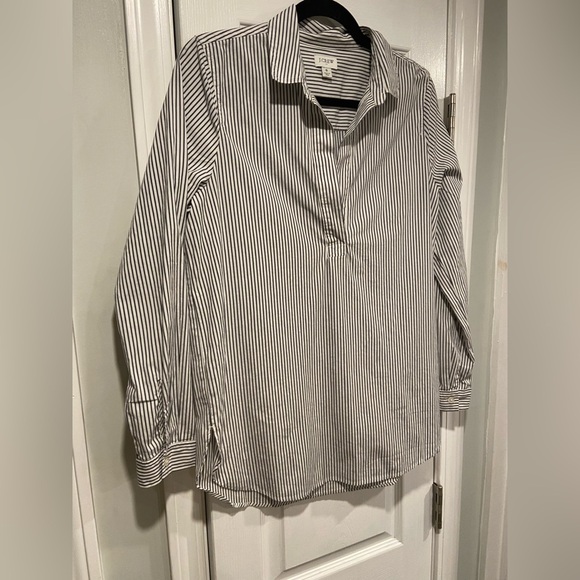 J. Crew Size S Black White Stripe Long Sleeve V Neck Collared Popover Tunic Top - Picture 6 of 10